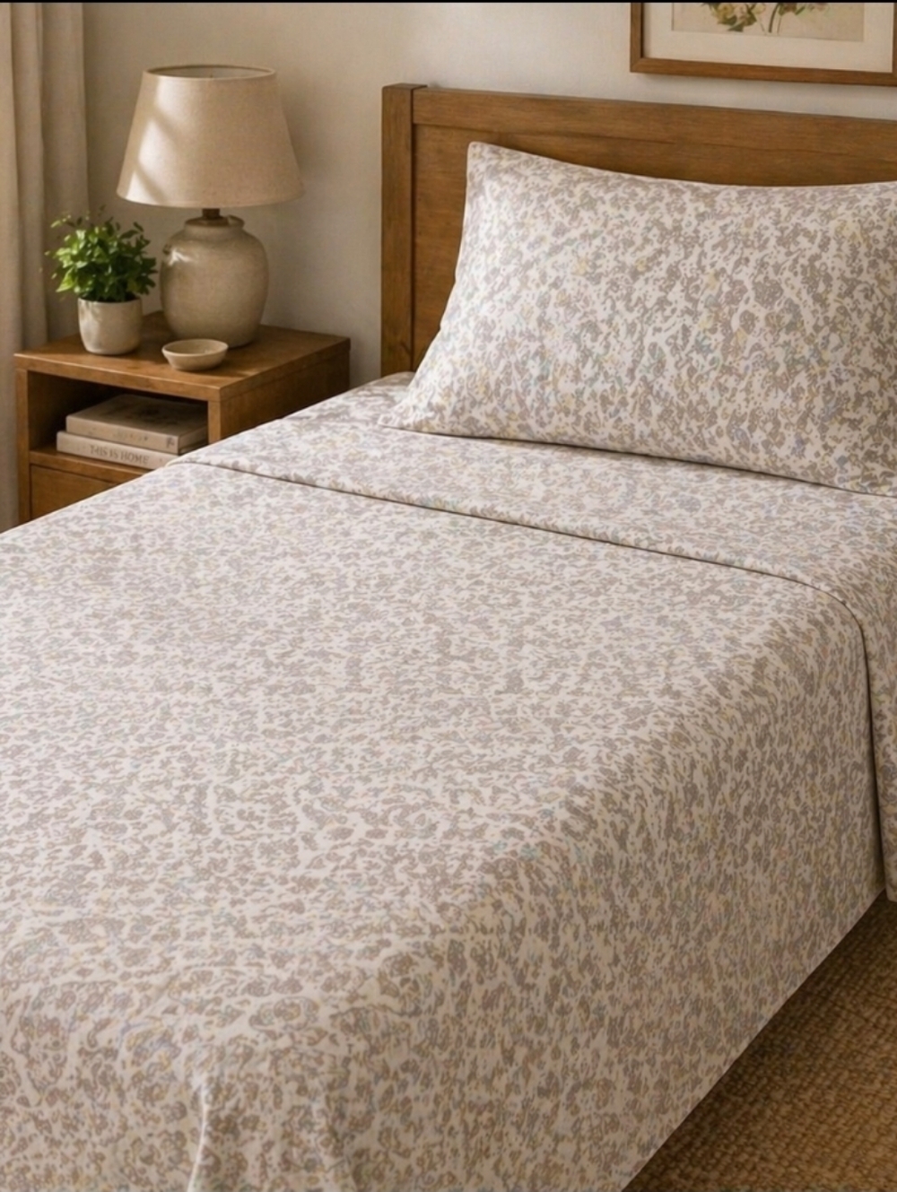 Turkish Flannel‎ Twin Sheet Set 100% Cotton Beige Paisley Soft Cozy Bedding